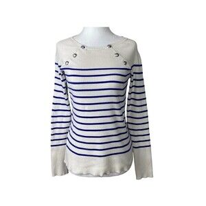 Lauren Ralph Lauren Sweater Womens PS White Blue Boat Neck Striped Long Sleeve